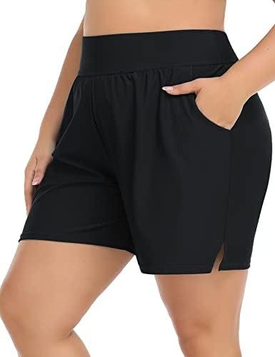 ANFILIA Plus Size Swim Shorts for Women High Waisted Board Shorts Tankini Swimsuit Bottom with Pockets 3X