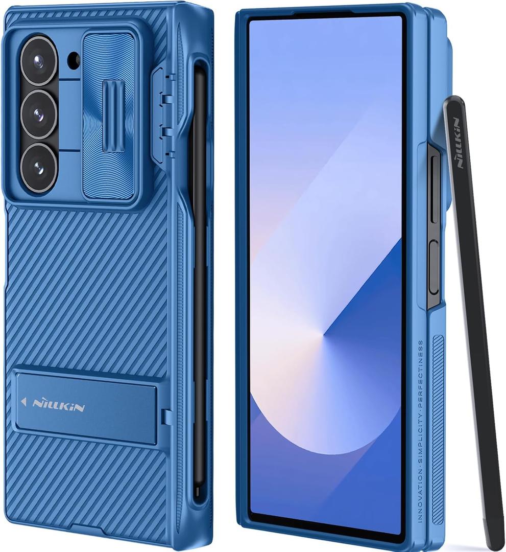 Nillkin for Z Fold 6 S Pen Case, [Built-in Writing Pen & S Pen Holder & Kickstand & Slide Camera Cover & Hinge Protection] Shockproof Fold 6 Phone Case with Pen for Samsung Galaxy Z Fold 6, Blue
