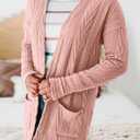 MEROKEETY Women's Casual Long Sleeve Open Front Cable Knit Cardigans Lightweight Solid Color with Pockets (Large, Pink)