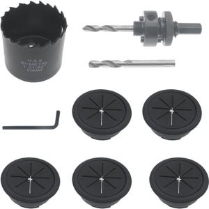 2 Inch Desk Grommet and Hole Saw Kit, OZXNO 5-Pack 50mm Flexible Desk Wire Cord Hole Cover with Matching Holesaw Drill Bits for Cable Organizer Wiring Management and Protection