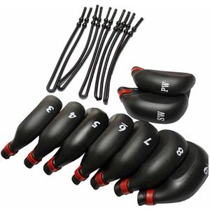 Golf Iron Covers, 9Pcs/Set GLOOF Golf Head Covers Black Silicone Rubber Golf Club Head Covers Fit All Brands