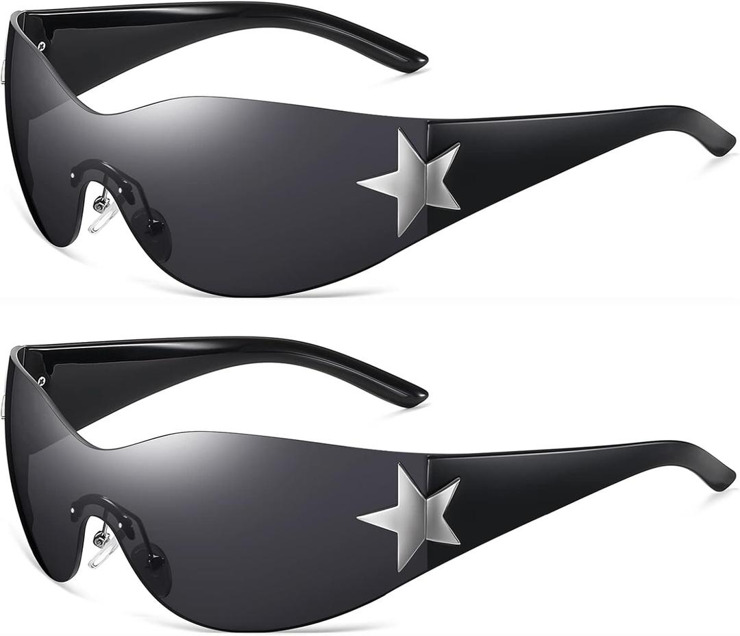 Eiuizah Y2k Sunglasses for Women Men Shield Wrap Around Fashion Sunglasses Trendy Oversized Frameless Sun Glasses (A3-black+black)