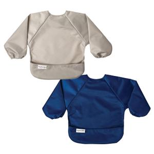 Tiny Twinkle Long Sleeve Bib for Babies & Toddlers  2 Pack Waterproof Smock Bibs for Eating  Machine Washable & Mess-Proof, Baby Feeding Essential & Shower Must-Have (Grey Indigo,624M)