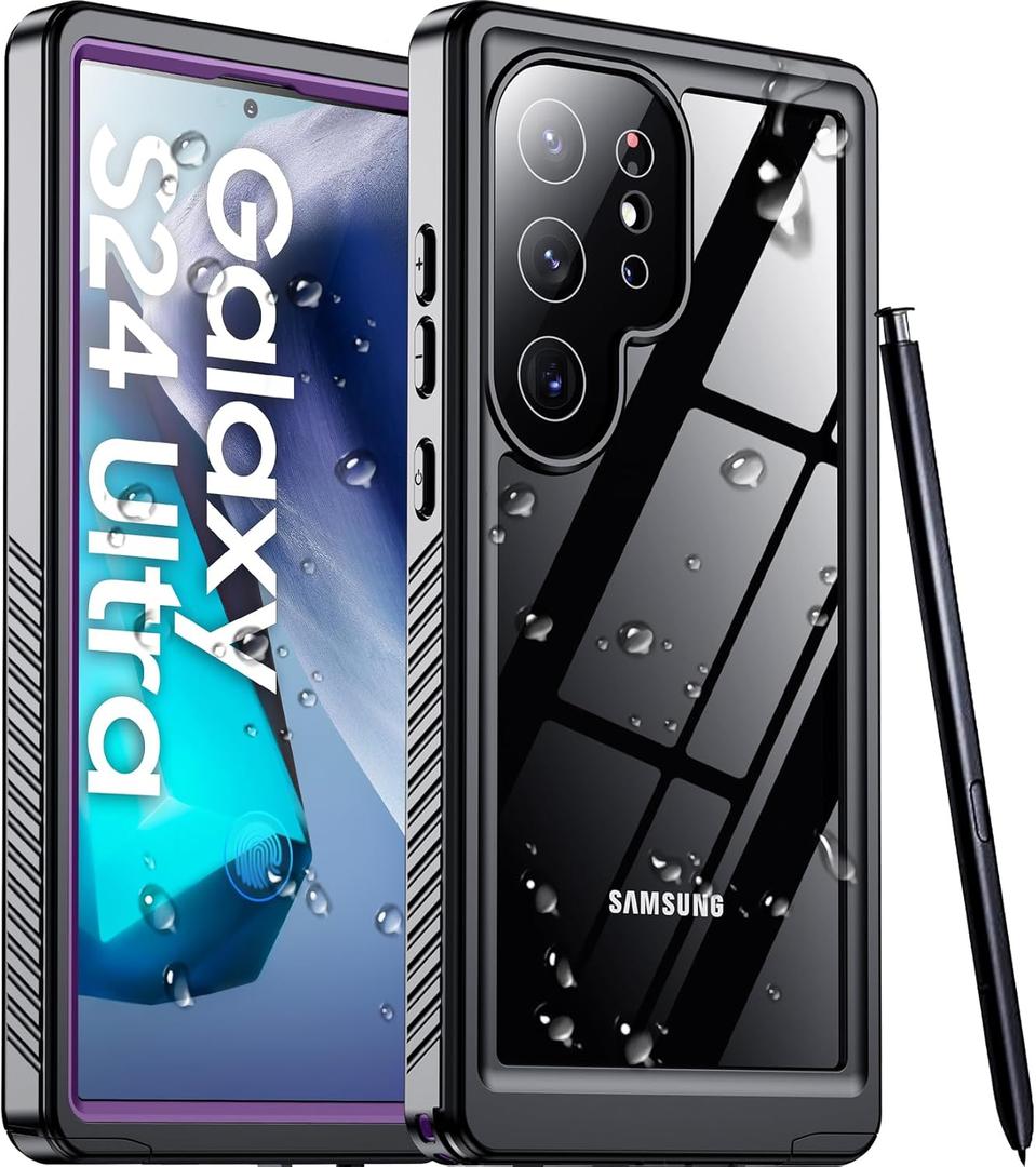 Temdan Designed for Samsung Galaxy S24 Ultra Case,Waterproof Built-in Lens & Screen Protector [Full Body Shockproof][Military Drop Proof][IP68 Underwater] Phone Case for S24 Ultra 5G-Purple (2024)