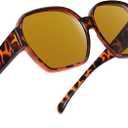 Square Oversized Polarized Fit Over Sunglasses Over Glasses with Lightweight Large Frame for Woman Man (F01-amber Leopard)