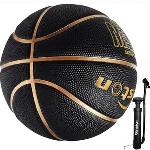 Senston 27.5''/29.5'' Outdoor Basketball Excellent Elasticity/Grip Rubber Basketballs with Pump, Durable Size 5/7 Men Basketball (Black/Gold)