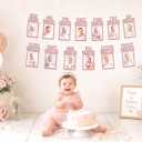 PartyHooman 1st Birthday Photo Banner for Baby from Newborn to 12 Months, 1st Birthday Decorations Girl Monthly Milestones Garland | 1 Year Old First Photo Banner Pre-strung with Frame (Rose Gold)