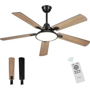 Melkelen Ceiling Fan with Lights and Remote, 52 Inch Outdoor Ceiling Fan with Light, Modern Black Fan with Lights for Covered Patio Farmhouse Bedroom, MK06-BK