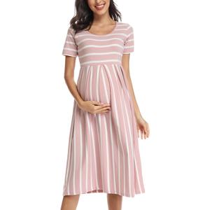 BBHoping Womens Casual Striped Maternity Dress Short Knee Length Pregnancy Clothes for Baby Shower (X-Large, A-dark Pink White Stripe)
