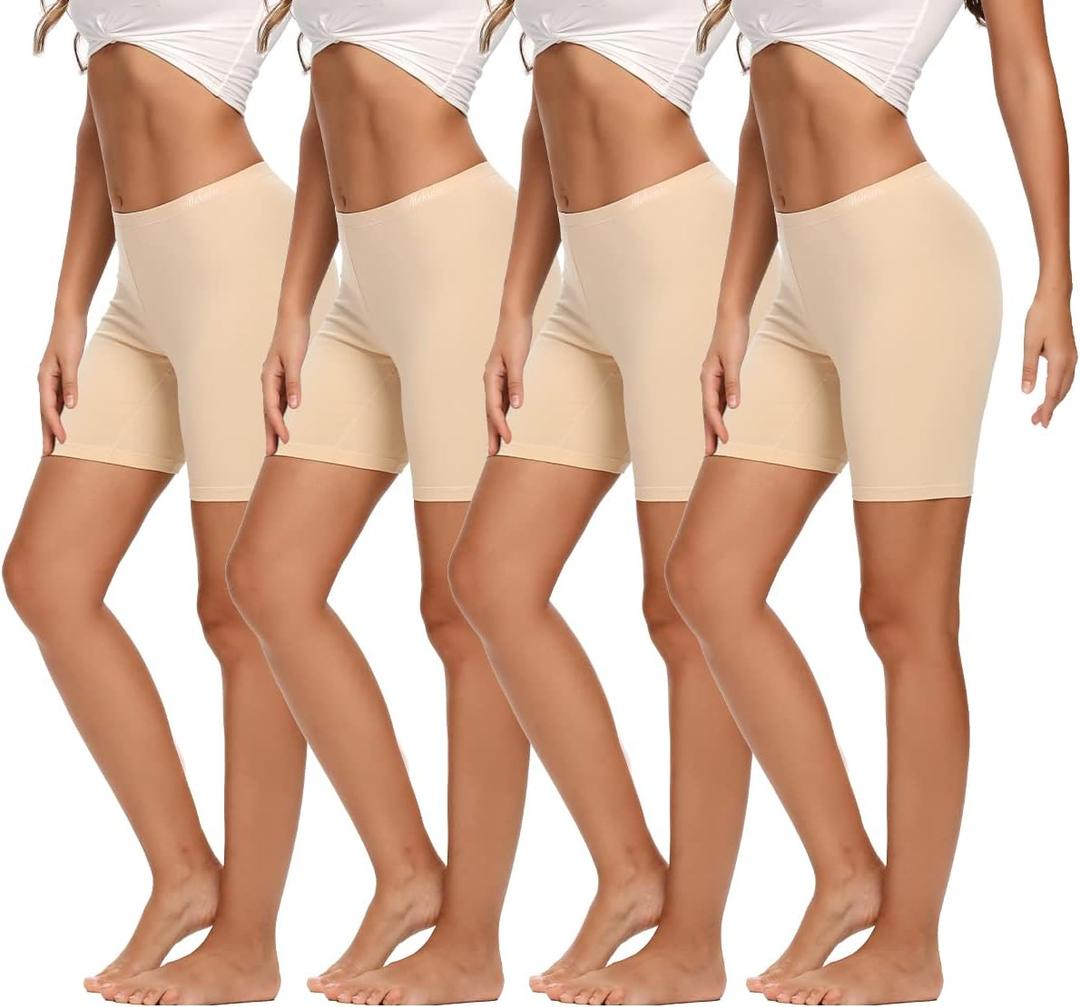 Molasus Womens Cotton Boxer Shorts Underwear Anti Chafing Bike Shorts(Regular & Plus Size) (Large, Beige-4pack)