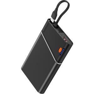 Aaoyun Portable Charger Power Bank, 10000mAh 22.5W PD Fast Charging Powerbank with Built-in USB C Cable, Slim External Phone Battery Pack for iPhone 17/16/15 Samsung S24 Android etc (Black)