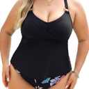 CUPSHE Women Tankini Sets Plus Size Two Piece Swimsuit V Neck Mid Rise Crisscross Back Tie O Ring (XX-Large Plus)