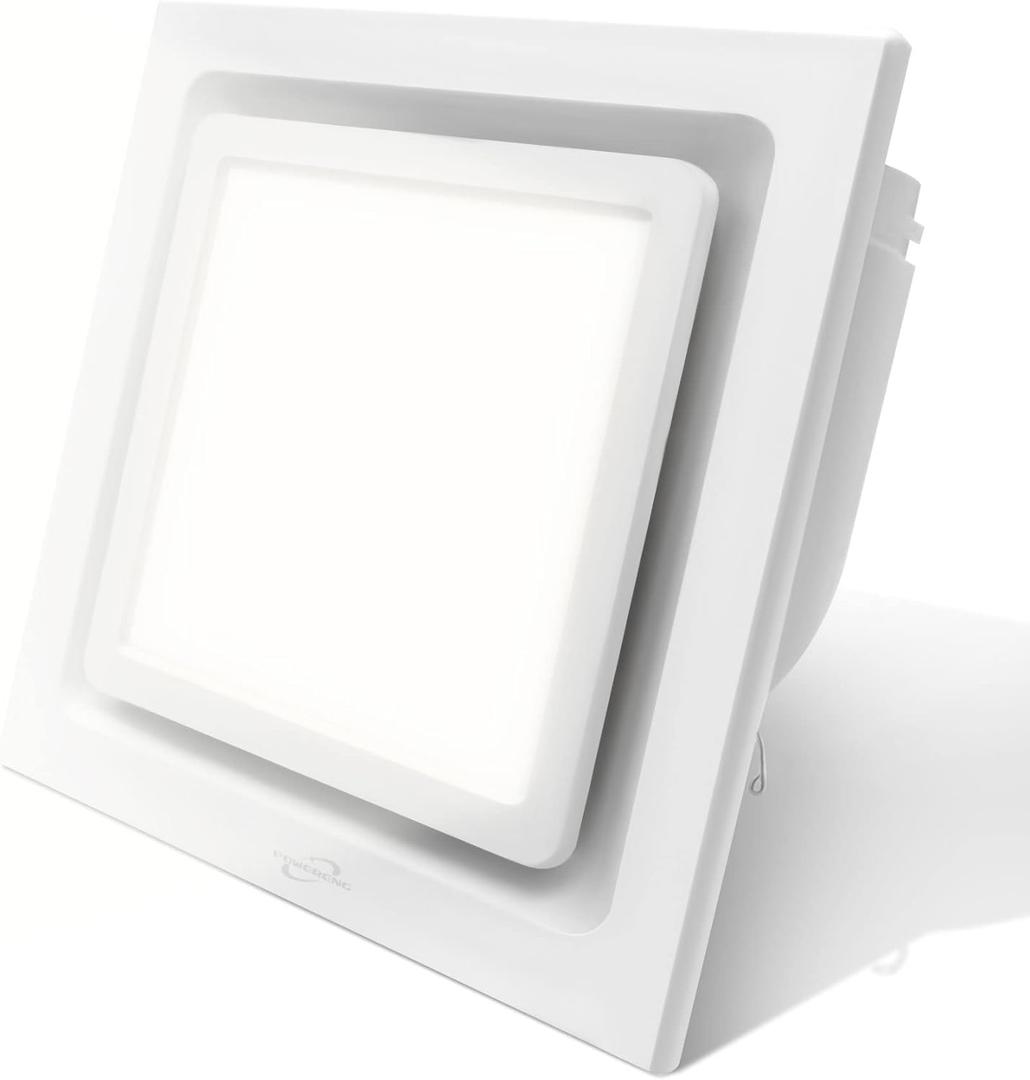 Bathroom Exhaust Fan with Light,11.8 In Panel,6000K 12W Square LED,141 CFM,0.7 Sones 4 Inches Duct 110V,Quiet Bathroom Ventilation Exhaust Fan for Shower/Restroom/Office/Home(6000K LED)