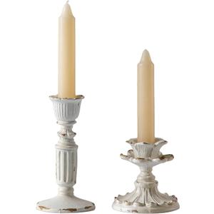 SOFE Resin Small Taper Candle Holders Set of 2, Candle Stick Holder Vintage, Antique Rustic Candle Holder, Distressed White Gold Candlestick Holder, Birthday Home Party Table Decor (Flower Design)