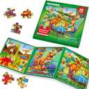 QUOKKA Travel Magnetic Puzzles for Toddlers 3  30+Pcs Dino Game with Extra-Long Play Book  Fun Travel Game Toy for Kids Ages 3-5  Strong Magnets for Car Activities  Fun Toddler Puzzle Ages 3-4