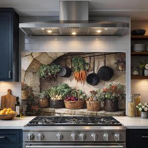 Rustic Kitchen Wall Decor 35.423.6 Inch Farmhouse Vegetables with Hanging Cookware Scene PVC Print Country Pantry Art for Dining Room Caf or Home Interior Decoration