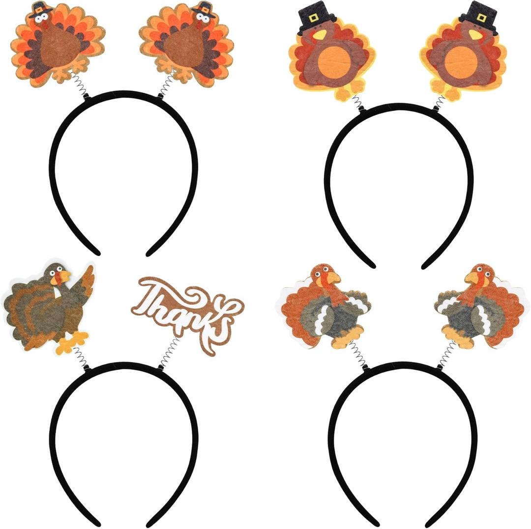 Yolyoo 4PCS Thanksgiving Turkey Headband Boppers for Thanksgiving Costume Accessories Headband Party Supplies