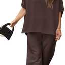 Beautife Women's Plus Size 2 Piece Outfits 3/4 Batwing Sleeve Capelet Crew Neck Pullover Top Wide Leg Pants Lounge Set (Dark Brown), 3XL