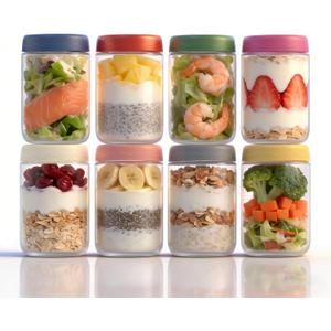 18oz 8-Pack Glass Overnight Oats Jars Containers with Airtight Leakproof Lids, Reusable Mason Jars for Meal Prep, Yogurt Parfaits, Smoothies, Salads & Healthy Breakfasts(18oz-8Pack)