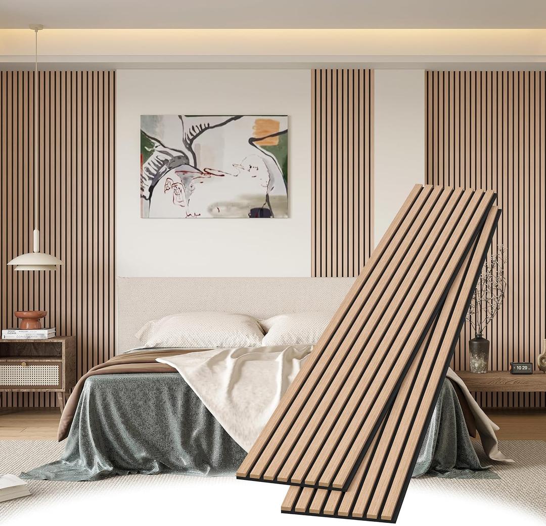 Wood Slat Wall Panels, 2 Pack 8 x 1 ft Decorative Wood Panels for Wall,Stylish Wall Panels for Interior Wall Decor, Modern Acoustic Wood Wall Panels with Felt Backing, Oak