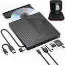 External CD DVD Drive, Ultra Slim CD Burner USB 3.0 with 4 USB Ports and 2 TF/SD Card Slots, Optical Disk Drive for Laptop Mac PC Windows 11/10/8/7 Linux OS with Carrying Case