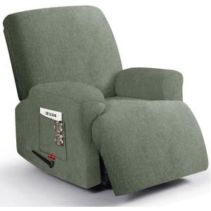 3 Pieces Stretch Recliner Chair Covers - Plush Fabric Slipcovers & Durable Furniture Protectors for Kids and Pets (1 Seater, Green)