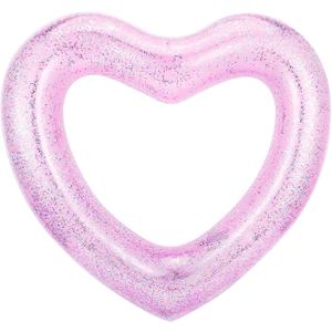 HeySplash Pool Floats, Adult Size Heart Inflatable Pool Floatie for Bachelorette Party, Swim Tube Rings, River Lake Beach Floaty, Wedding Bride Valentine Fun Toy Raft Lounge for Kids, Glitter Pink (I-Glitter Pink)