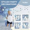 44-Piece Baby Shower Decorations for Boy or Girl - 4 Boxes with Letters and 32 Balloons - Dusty Blue and White (Boho Aesthetic) - Gender Reveal Party Supplies - Photo Shoot Backdrop
