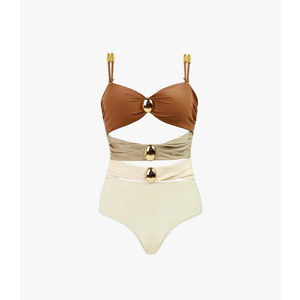 Women's Color Block Classic One Piece Swimsuit Tummy Control High Cut Bathing Suit L