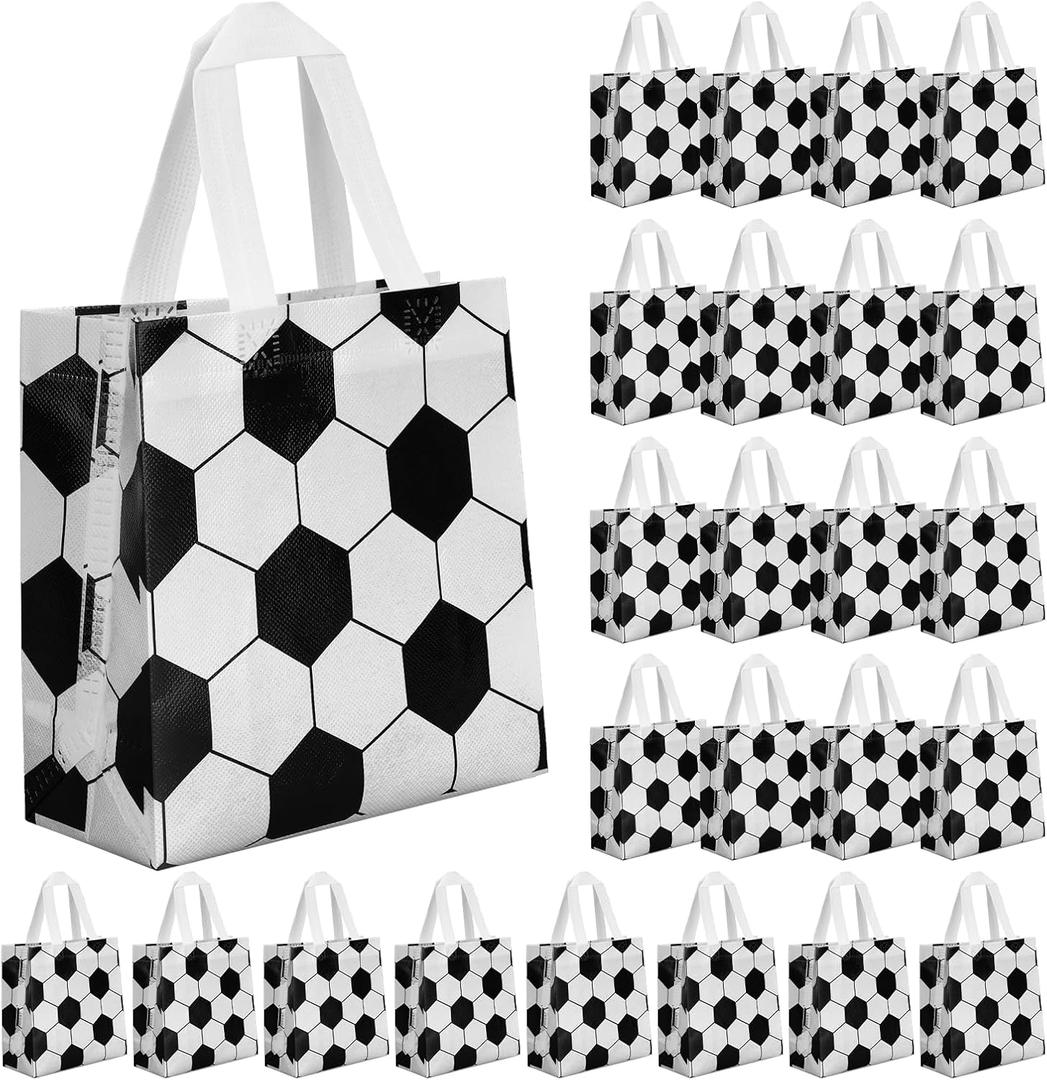 24 Pcs Soccer Goodie Bags, Soccer Bags with Handles, Non Woven Multi-Use Treat Favor Bag for Sports Theme Birthday Party Supplies Goody Bag, Team Gifts Party Celebrations Season End Parties Supplies