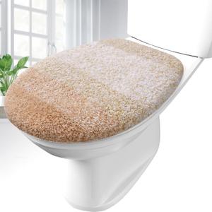 OLANLY Soft Microfiber Bathroom Toilet Lid Cover, Machine Washable Covers, 17.5x15, Stays in Place Rubber Backing, Fits Most Round, Elongated and Oblong Lids, Accessories Decor, Beige