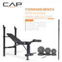 CAP Barbell Standard Weight Bench with Leg Developer and a 100 LB Vinyl Weight Set Adjustable Backrest, Barbell, and Cement Plates for Home Gym