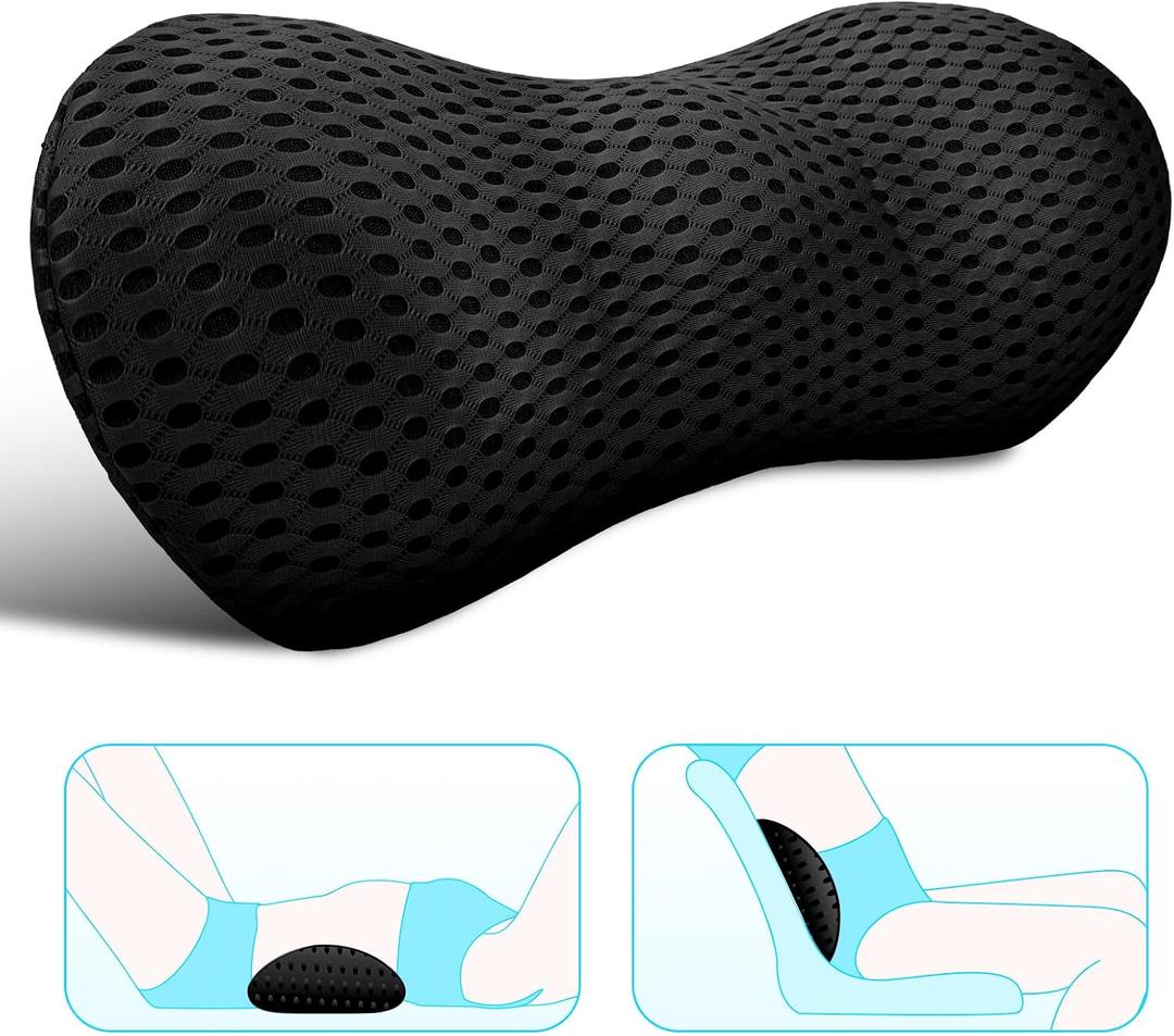 Lumbar Support Pillow for Office Chair, Memory Foam Lumbar Pillow for Lower Back Pain Relief (Black), 18.5 x 9.1 x 4.3 inches