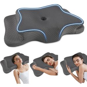 Pain Relief Cervical Pillow for Neck Support, Adjustable Ergonomic Pillow Cozy Sleeping, Odorless Orthopedic Memory Foam Pillows, Contour Bed Pillow for Side Back Stomach Sleeper (Queen Size-24.8''Lx14.96''Wx5.78''H, Grey&grey)