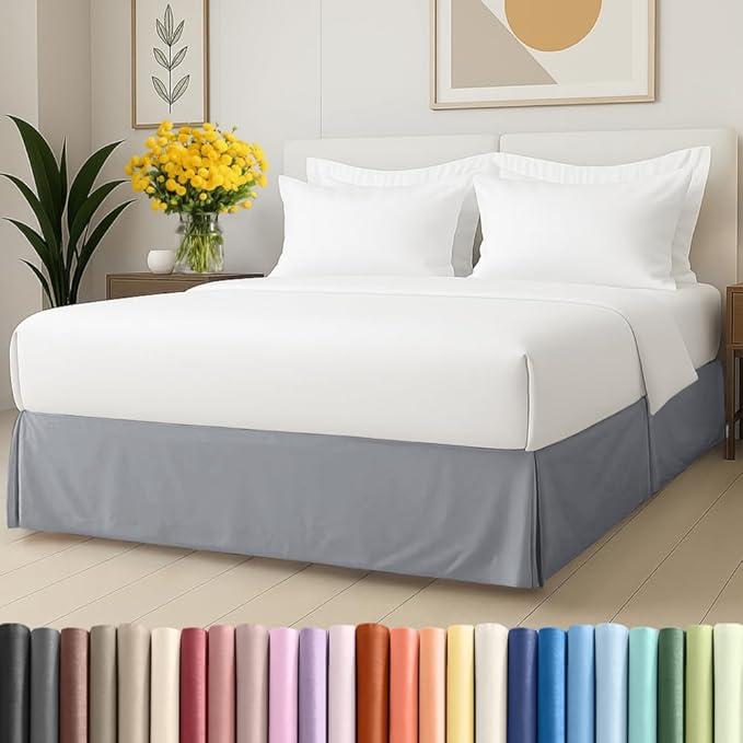 Pleated Bed Skirt Twin Size - 3 Sided Pleated Bed Skirt Twin - Ultra-Soft, Easy Fit with 12 Inch Tailored Drop - Hotel Quality, Wrinkle & Fade Resistant - for Women, Men, Kids and Teens - Light Grey