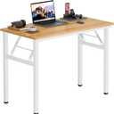 Need Office Computer Desk 35.8 Inch Sturdy Folding Laptop Table Teak | White Frame Writing Gaming Work Table/Foldable Home Office Desk/Sewing Table, No Assembly Required