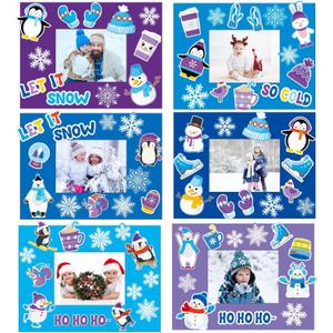 30 Packs Winter Craft Kits for Kids, Holiday DIY Picture Frame Craft Snowflake Penguin Polar Bear Art Party Favor Home Classroom Game Activities