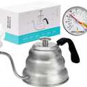 Barista Warrior Gooseneck Kettle with Thermometer - 1L Pour Over Coffee & Tea Kettle, 18/8 Stainless Steel Gooseneck Kettle Pot, Precision Pour Drip Spout, Suitable for All-Stoves (34 fl oz)
