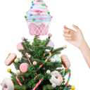 Retisee 7.9 Inch Pastel Dessert Christmas Tree Topper Pink Cupcake Tree Topper Candy Donut Christmas Tree Decoration Pastel Christmas Ornaments for Christmas New Year Birthday Party Decor