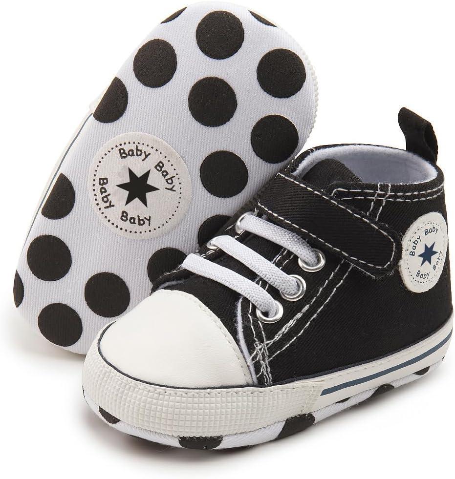 Unisex Baby Girls Boys Canvas High-top Shoes, Newborn Infant Anti-Slip Soft Sole Frist Walking Breathable Sneakers (12-18 Months Infant, C01/Black)