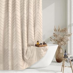 Beige Boho Shower Curtain 72 x 72 Modern Farmhouse Shower Curtain Bohemian Chic Tufted Chevron Textured Striped Minimalist Shower Curtains Woven Fabric Beige Shower Curtains (72"W x 72"L (Pack of 1))