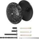 PATIKIL Door Hole Cover Plate, 2 Inch Zinc Alloy Flower Round Deadbolt Knobs Fixing Cover with Hex Wrench Fits Doors 2" to 4-3/4" Thick for Hole Filling Decoration, Black