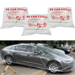 LuliKa 2 Packs Disposable Car Cover Clear Plastic Car Cover Universal Rain Dust Garage Cover with Elastic Band Medium (12.4 FT x 21.6 FT)…