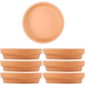 Fcacti 4.7 inch Middle Terra Cotta Plant Saucers, Round Pot Drip Trays,Durable Thicker Clay Plant Tray Flower Pot Saucers for Outdoors Indoors Flower Pots and Planters,Pack of 7