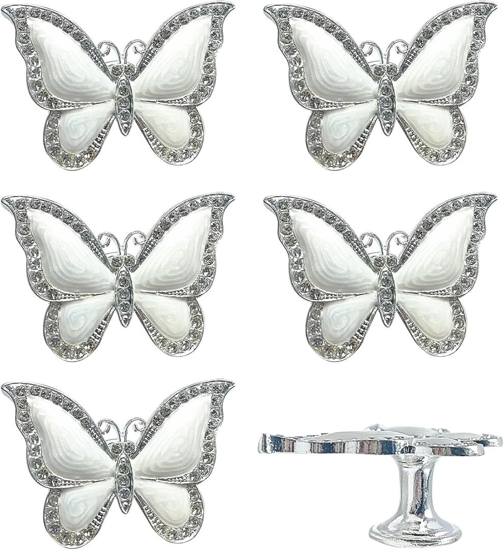 6Pcs Butterfly Cabinet Knobs, Drawer Pulls, Elegant Butterflies Handles, Single Hole Pull, Furniture Handle for Home Kitchen Bathroom Drawer Dresser Cupboard Door, Decoration Hardware