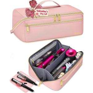Mancro Hot Hair Tools Travel Bag with Separate Heat Resistant Mat, Large Capacity Wide-open Pouch, Hair Accessories Organizer for Flat Irons, Straighteners, Curling Iron,Travel Essentials for Women (Pink)