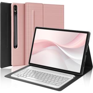 Galaxy Tab S10 Ultra/S9 Ultra/S8 Ultra Keyboard Case, Detachable Wireless Keyboard, Smart Protective Cover with S Pen Holder for Samsung Galaxy Tab S9 Ultra 2023/S8 Ultra 2022 14.6 inch -Rose Gold