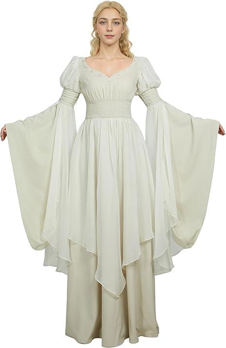 daizbella Medieval Renaissance Dress Fairy Elf Dress Retro Cinched Waist Medieval Costume, Medium