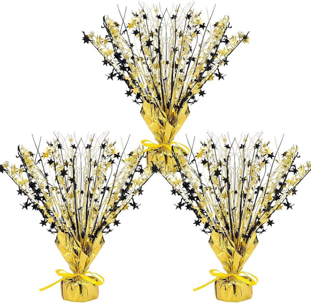 Crowye 3 Pieces Metallic Foil Spray Centerpiece Valentine's Day Table Decoration Party Star Burst Centerpieces Fall Table Decor for Birthday New Year 2026 Party Holiday(Black Gold)