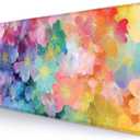Colorful Flowers Large Mouse Pad Mat, Pink Blue Yellow and Green Pattern Desk Mat, Watercolor Beautiful Floral Desk Pads for Office, Non-Slip Laptop Computer Pad, 31.5x11.8 in